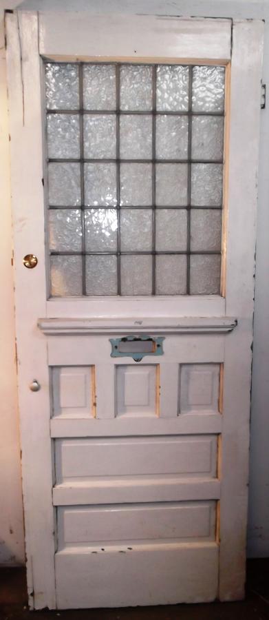 DE0466 An Early Edwardian, Pine Front Door with Leaded Glass Panel