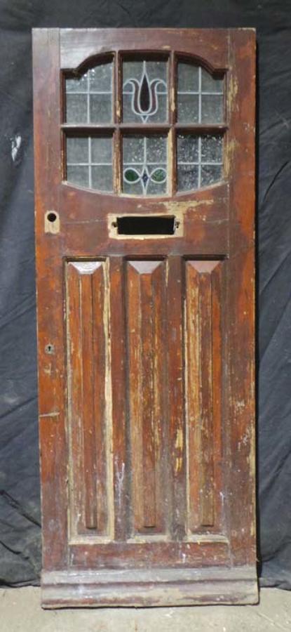 DE0602 LOVELY EDWARDIAN PANELLED PINE STAINED GLASS DOOR