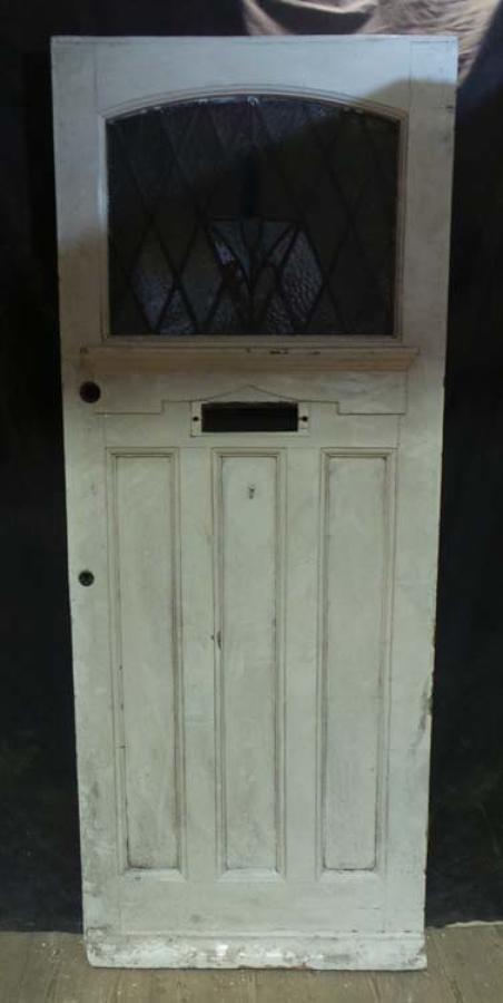DE0642 LOVELY EDWARDIAN PANELLED PINE 'ART DECO' STAINED GLASS DOOR