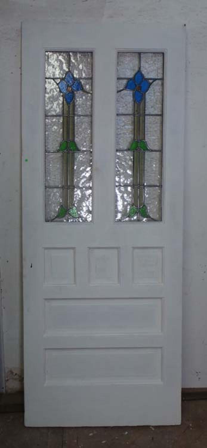 DE0647 A LOVELY VICTORIAN PINE STAINED GLASS DOOR