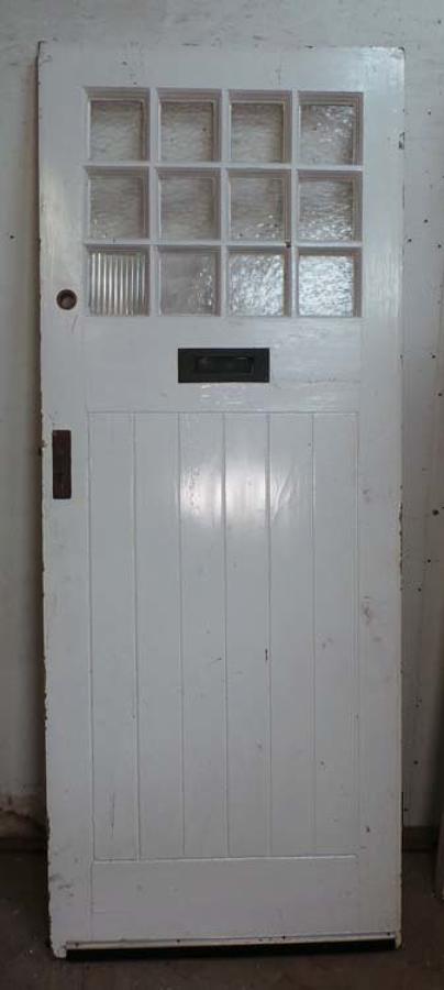 DE0656 AN EDWARDIAN ARTS & CRAFTS STYLE PINE GLAZED DOOR