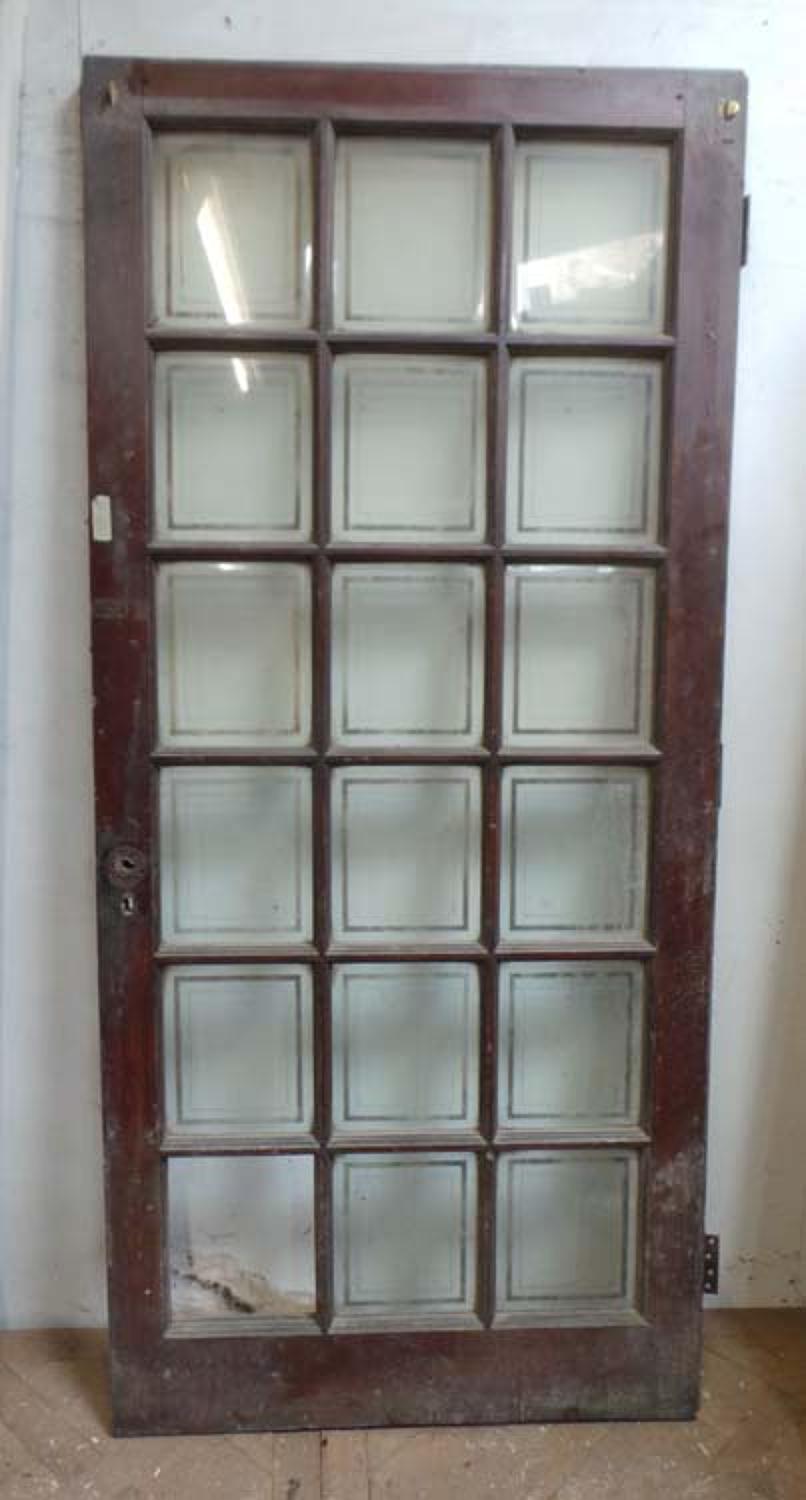 DI0516 LOVELY EDWARDIAN OAK DOOR WITH ETCHED GLAZED PANELS