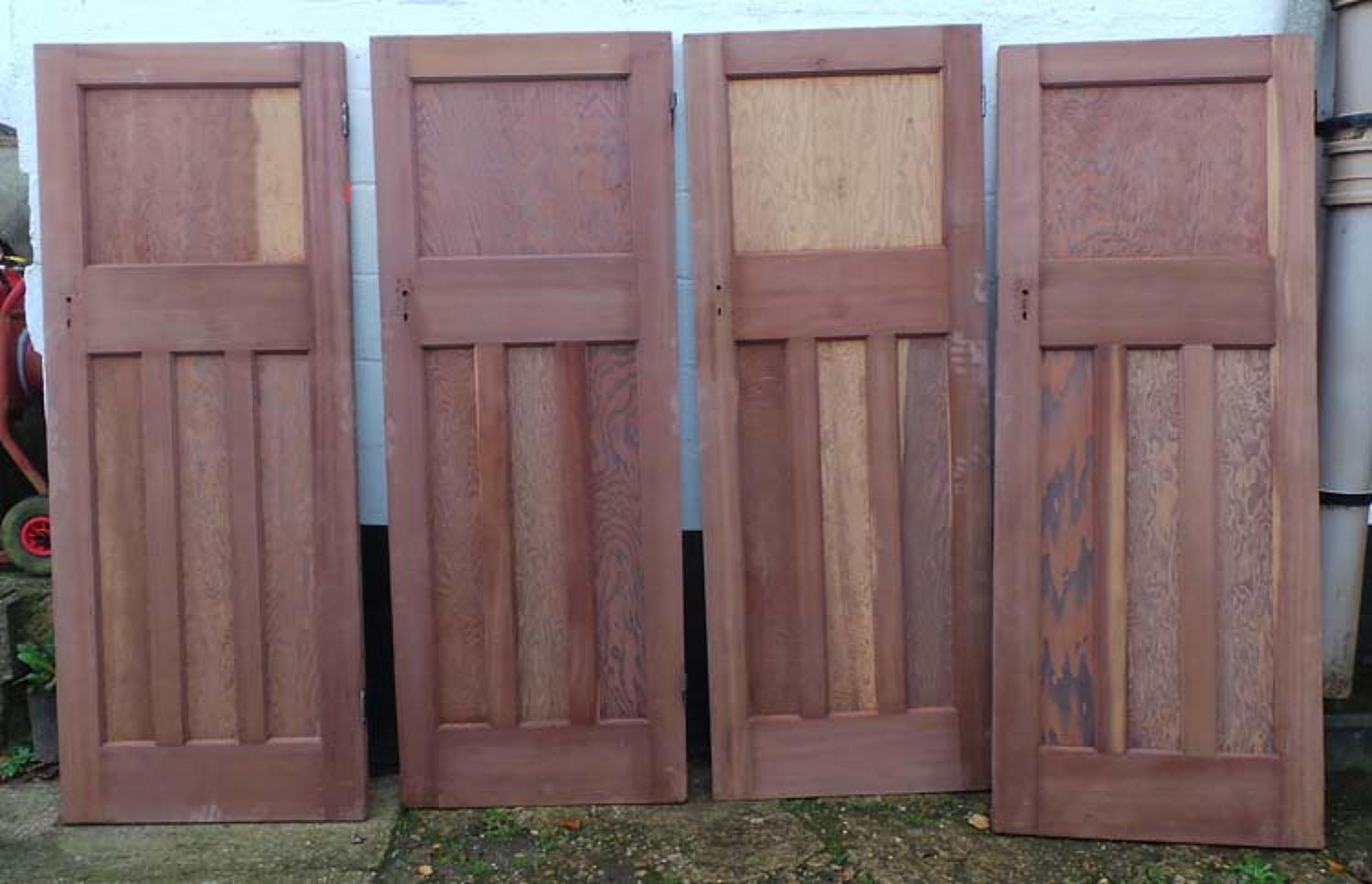 DI0546 SET OF 4 ORIGINAL EDWARDIAN PITCH PINE PANELLED DOORS