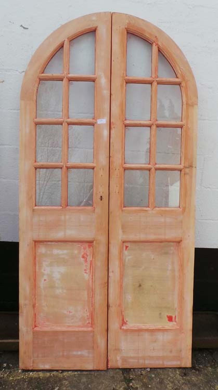 DP0150 LOVELY PAIR OF EDWARDIAN PINE ARCHED GLAZED DOORS