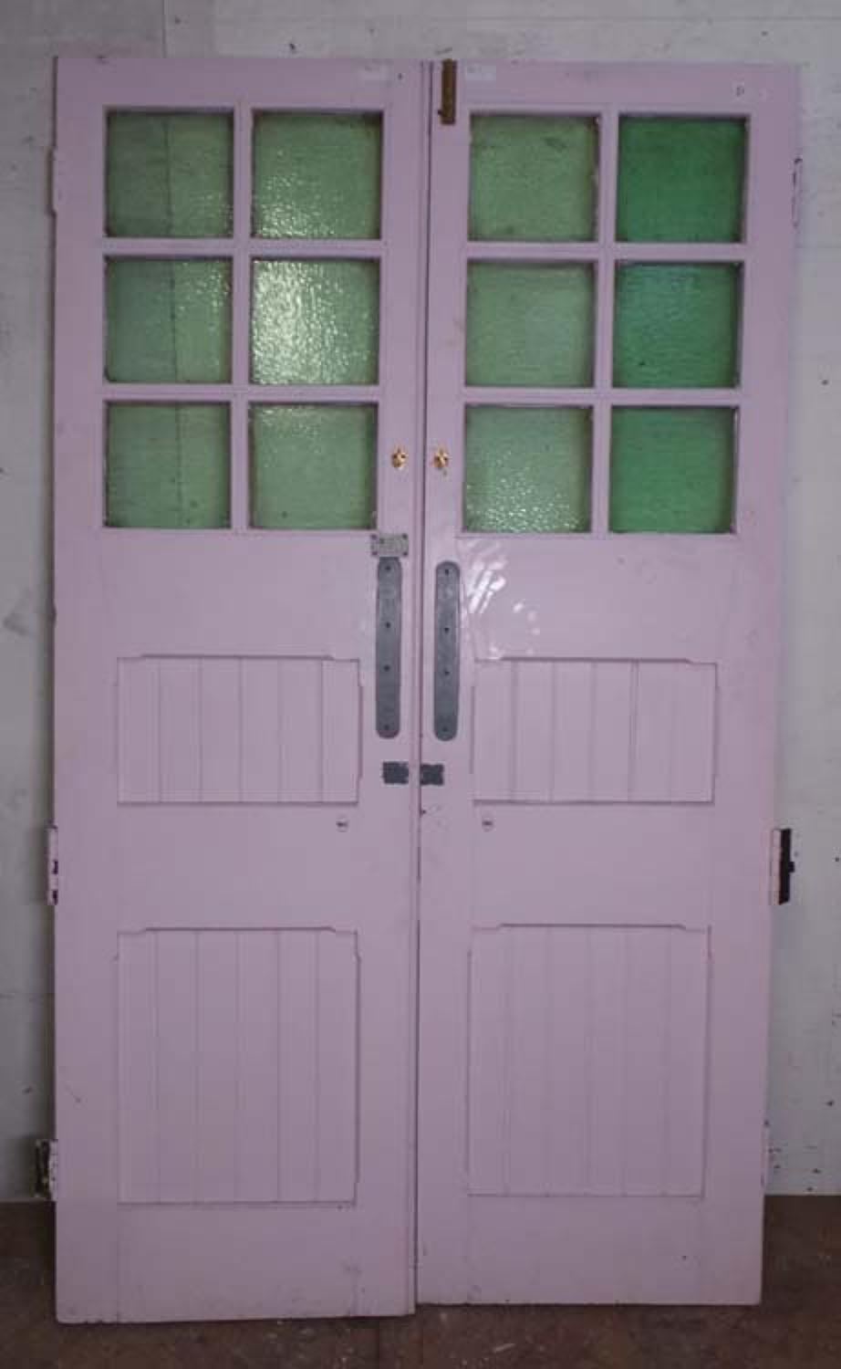 DP0186 LOVELY PAIR OF EDWARDIAN PANELLED PINE GLAZED DOORS