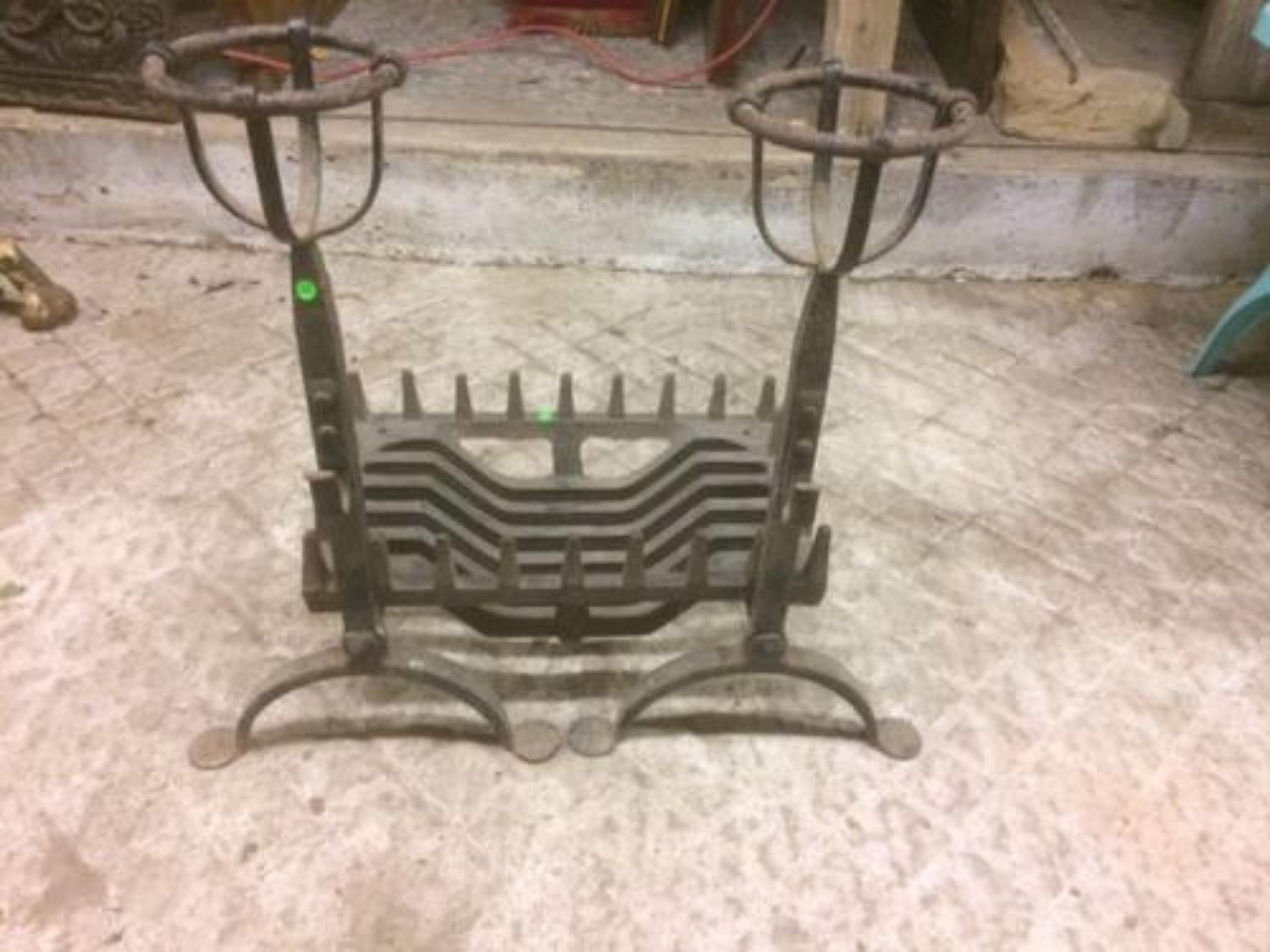 FB0012 A Cast Iron Swans Nest Fire Basket and Mulling Fire Dogs