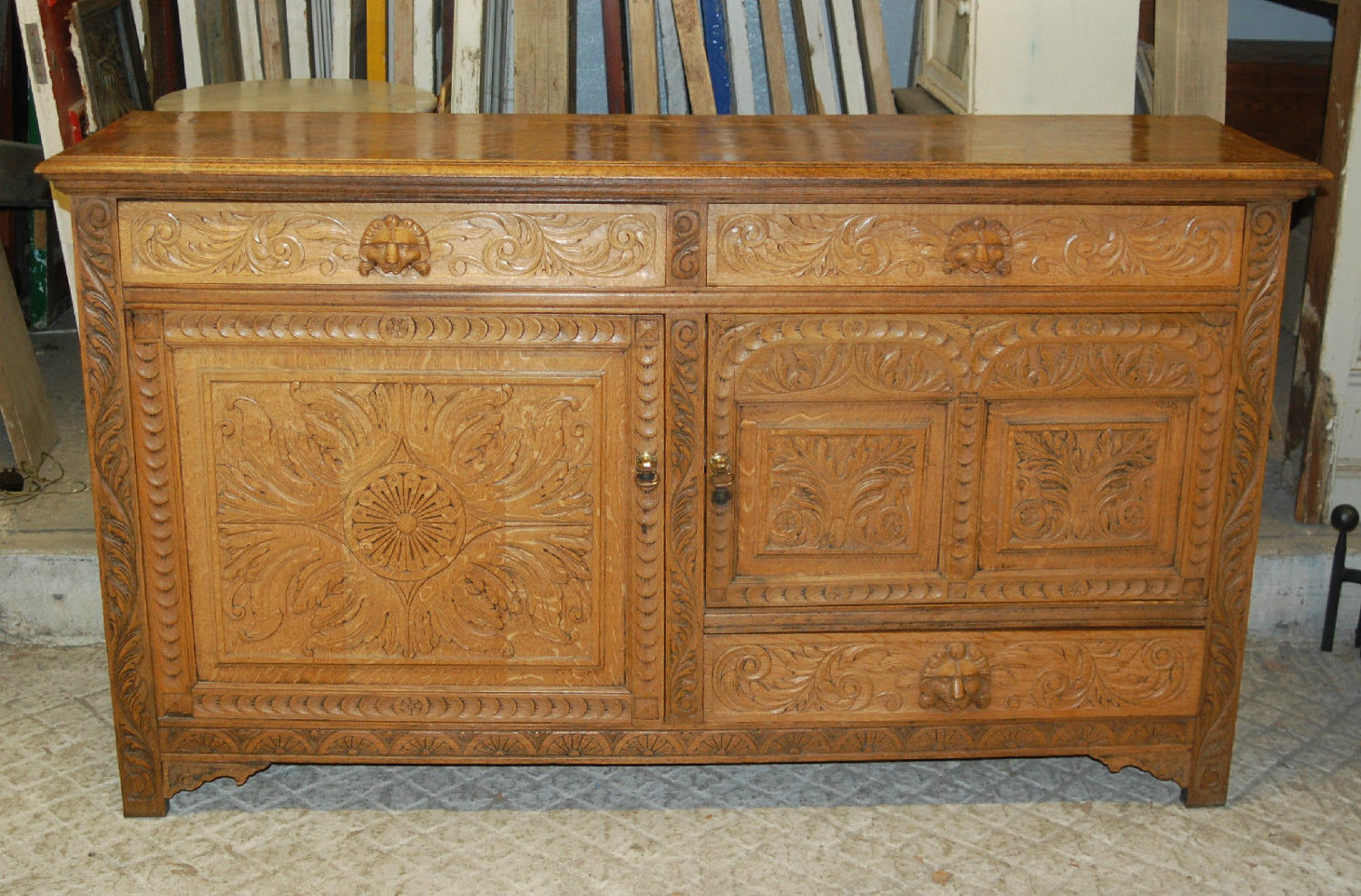 An Antique Carved Oak French Dresser Base  ref 840