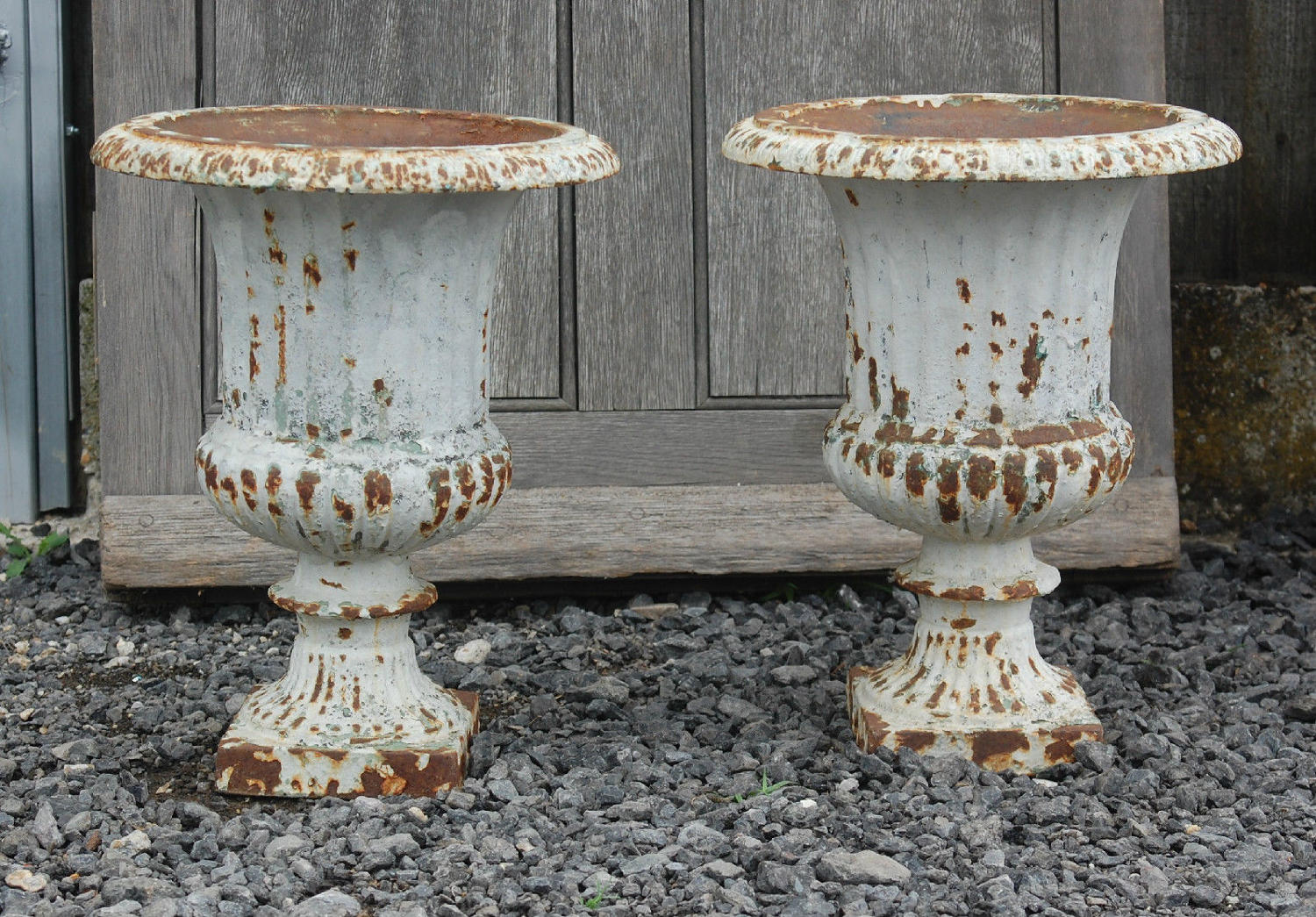 Pair of Cast Iron Reclaimed Shabby Chic Urns for Internal Use ref 700