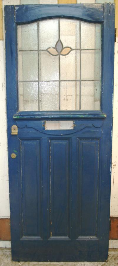 DE0759 An Edwardian Pine Front Door with a Leaded Glass Window