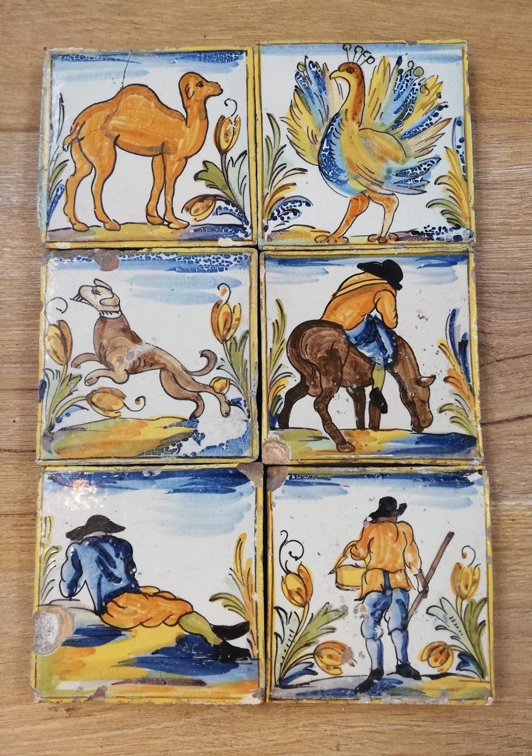 M1182 A SET OF 6 MEDITERRANEAN HAND PAINTED TILES