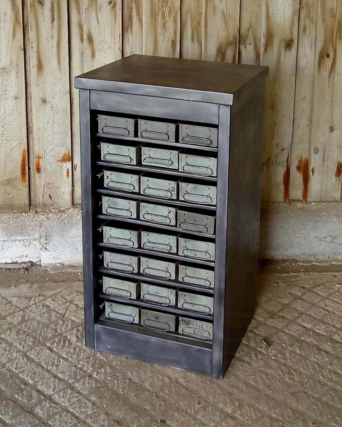 M1187 RECLAIMED STRIPPED AND LACQUERED INDUSTRIAL DRAWER UNIT