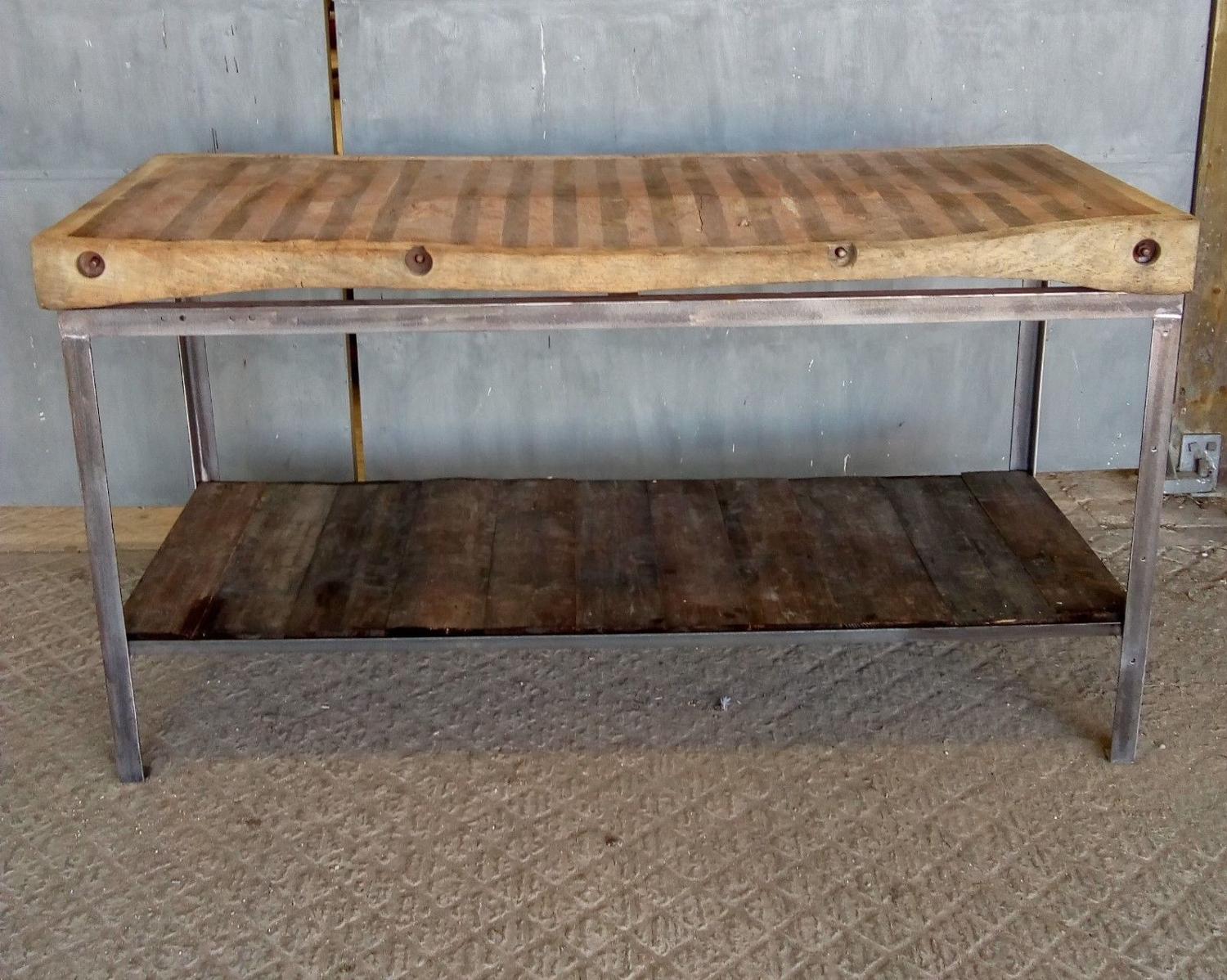 M1191 A STUNNING RECLAIMED BUTCHERS BLOCK ON INDUSTRIAL BASE