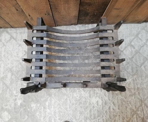 FB0020 A RECLAIMED CAST IRON SWANS NEST FIRE BASKET AND FIRE DOGS
