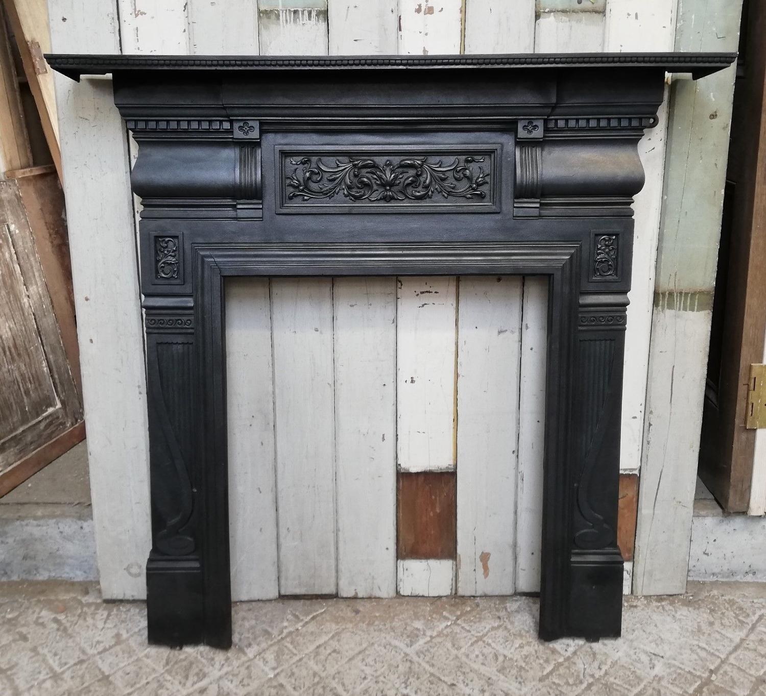 FS0047 A VICTORIAN CAST IRON FIRE SURROUND FOR WOOD BURNER OR BASKET