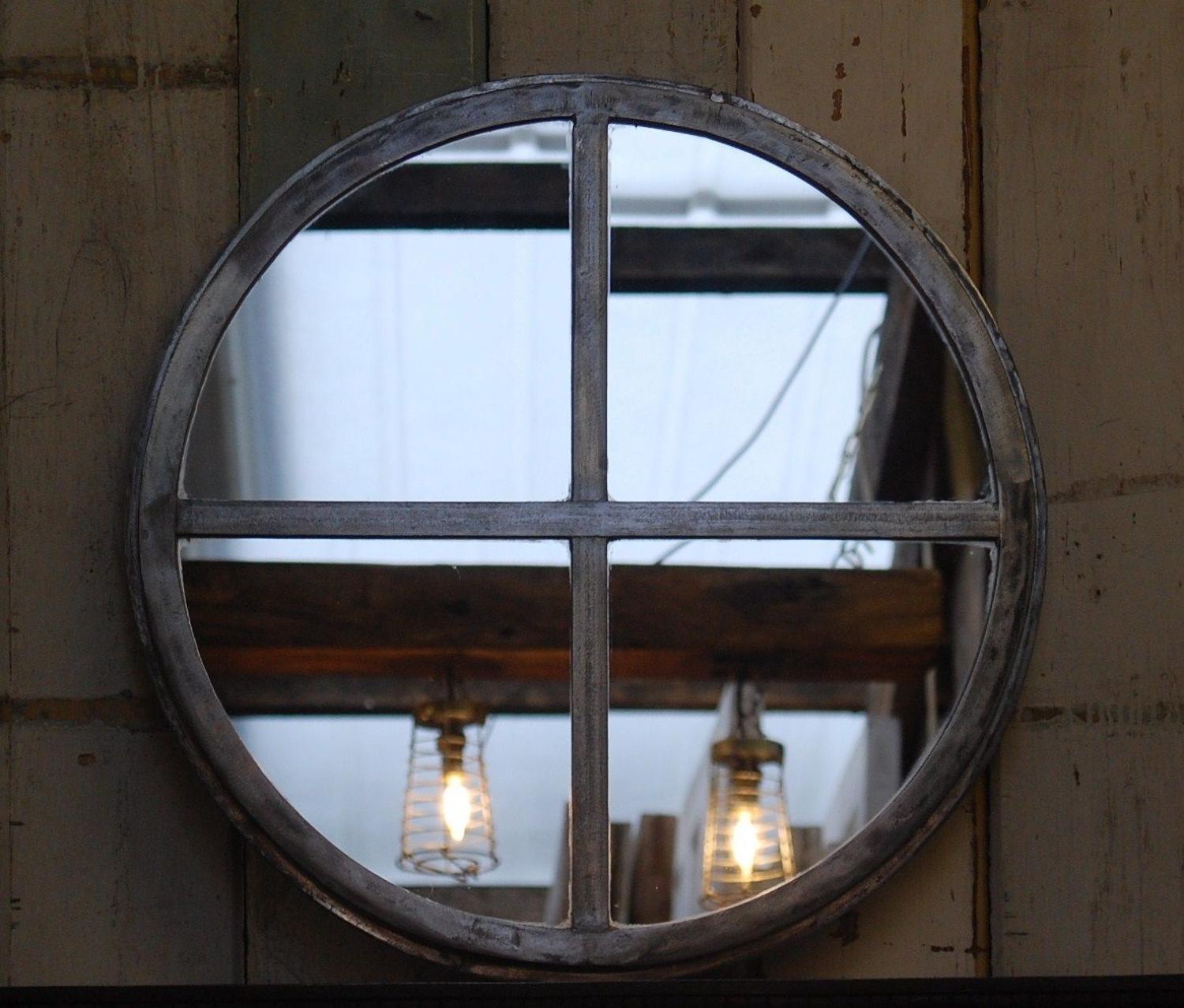 M1208 ANTIQUE UPCYCLED CRITTALL CIRCULAR INDUSTRIAL WINDOW MIRROR
