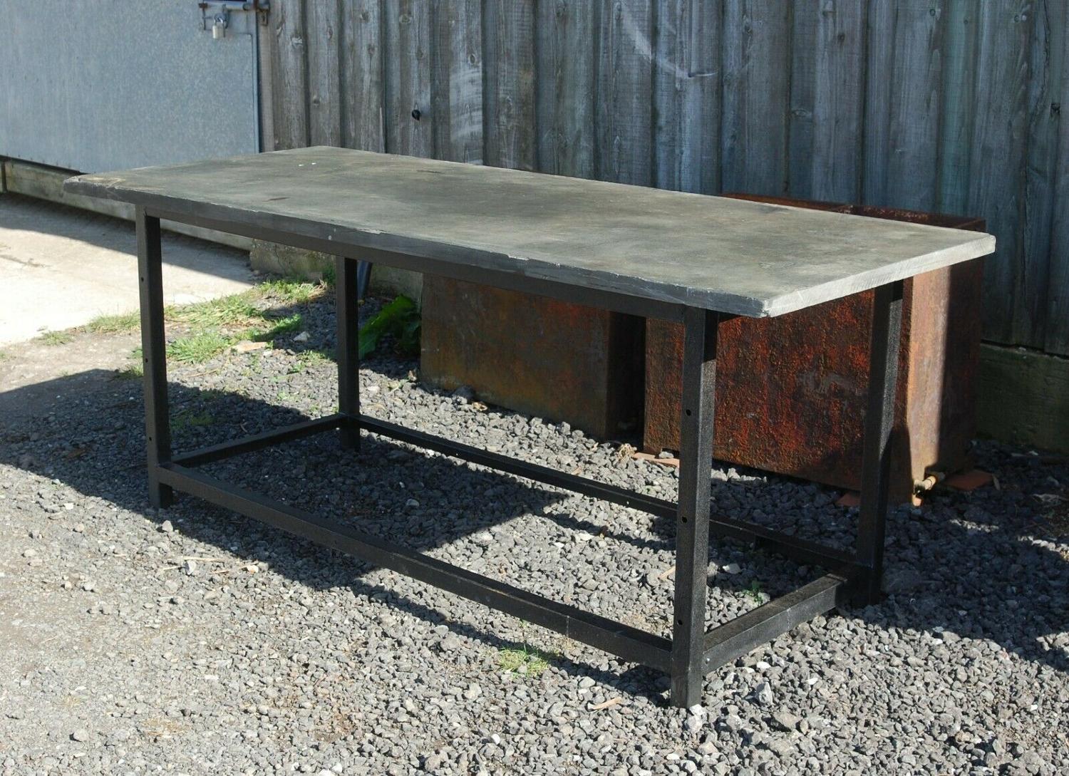 M1266 RECLAIMED INDUSTRIAL STYLE EXTERNAL TABLE WITH SLATE / STONE TOP