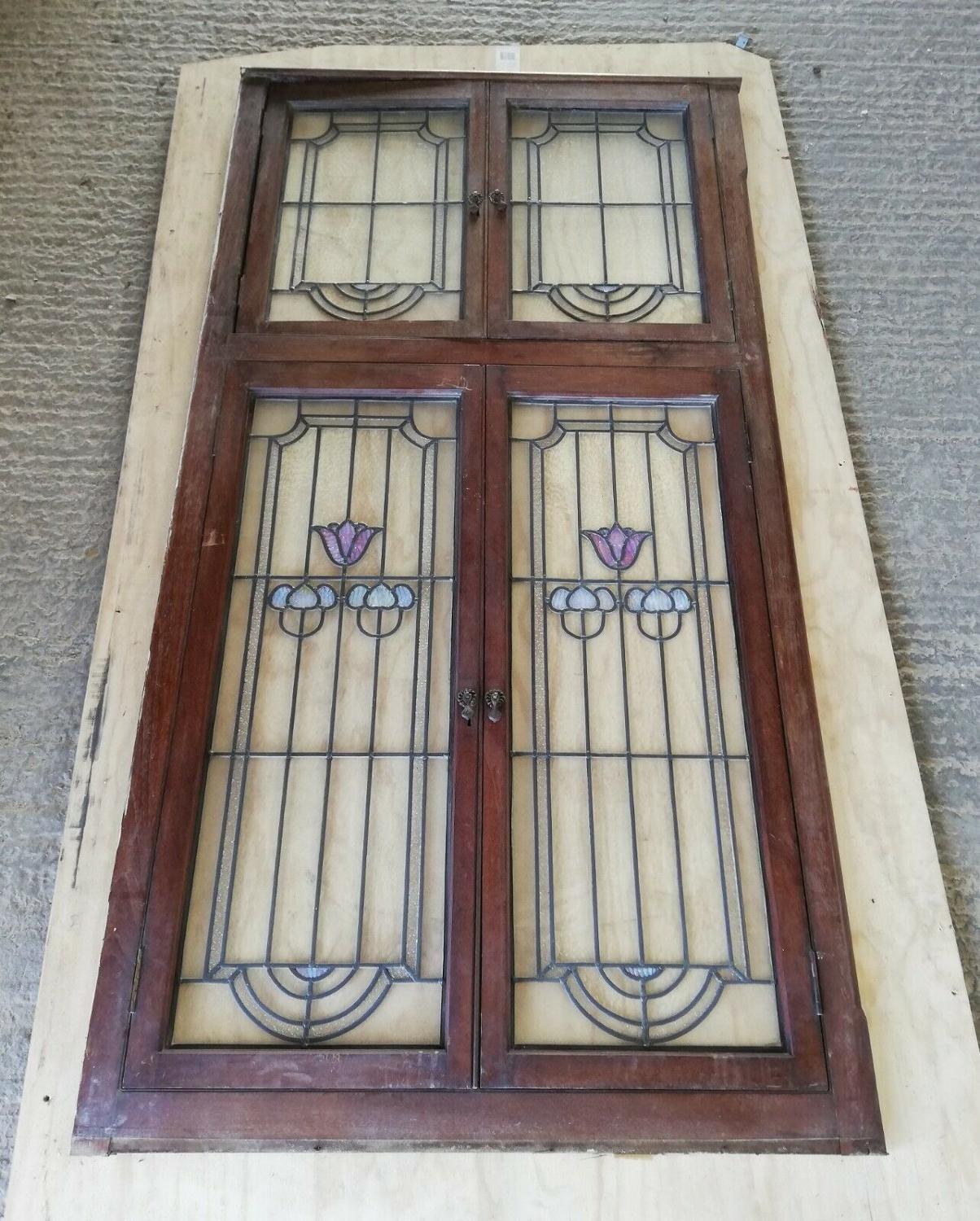 CS0028 ART NOUVEAU CUPBOARD DOORS AND FRAME WITH VASELINE GLASS