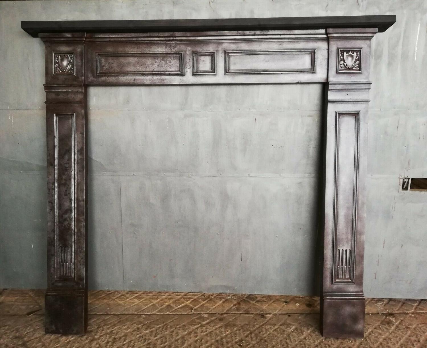 FS0059 VERY LARGE VICTORIAN CAST IRON FIRE SURROUND WITH PINE MANTEL