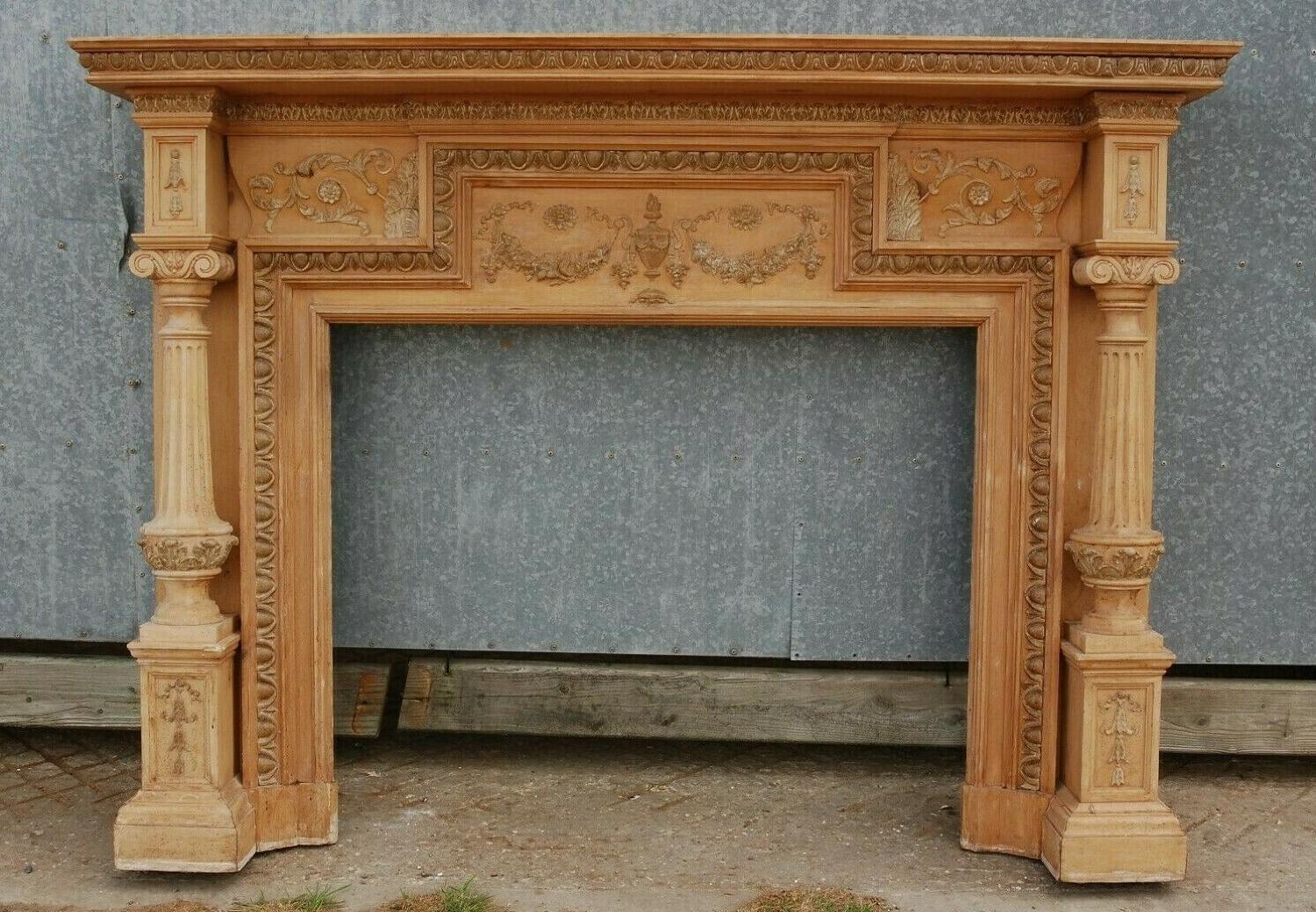 FS0061 FANTASTIC VICTORIAN PINE AND GESSO HAND CARVED FIRE SURROUND