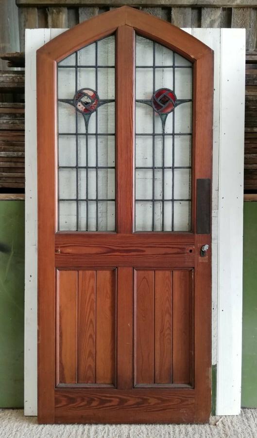 DB0659 ATTRACTIVE PITCH PINE STAINED GLASS EXTERNAL / INTERNAL DOOR