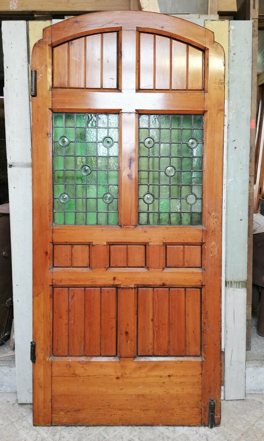DB0664 ATTRACTIVE 1920'S PINE STAINED GLASS EXTERNAL / INTERNAL DOOR