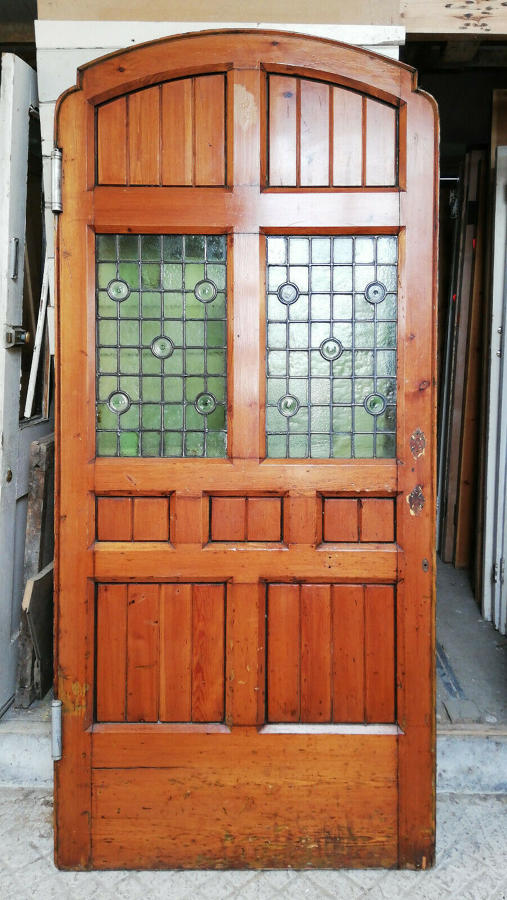 DB0665 ATTRACTIVE 1920'S PINE STAINED GLASS EXTERNAL / INTERNAL DOOR