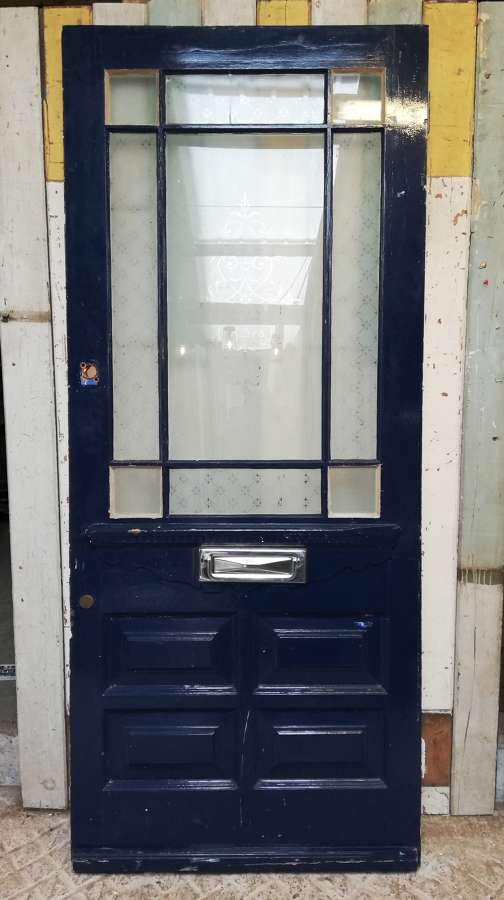 DE0841 RECLAIMED PINE CARDIFF FRONT DOOR WITH ETCHED GLASS