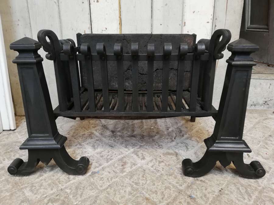 FB0048 RECLAIMED EMPIRE STYLE CAST IRON FIRE BASKET AND FIRE DOGS