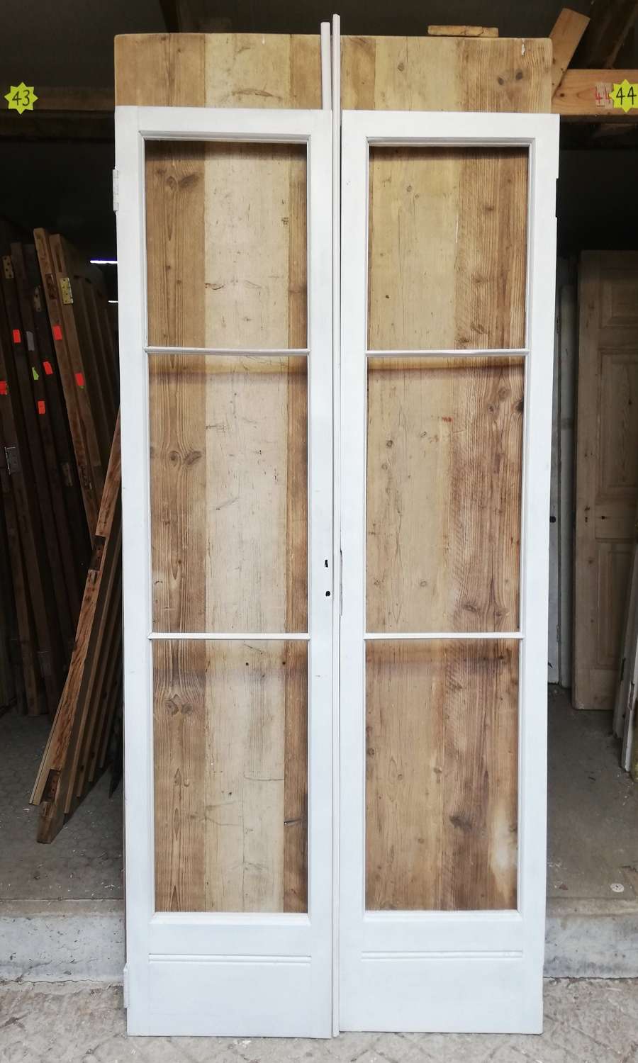 DP0285 PAIR OF RECLAIMED VICTORIAN PINE FRENCH DOORS READY FOR GLAZING
