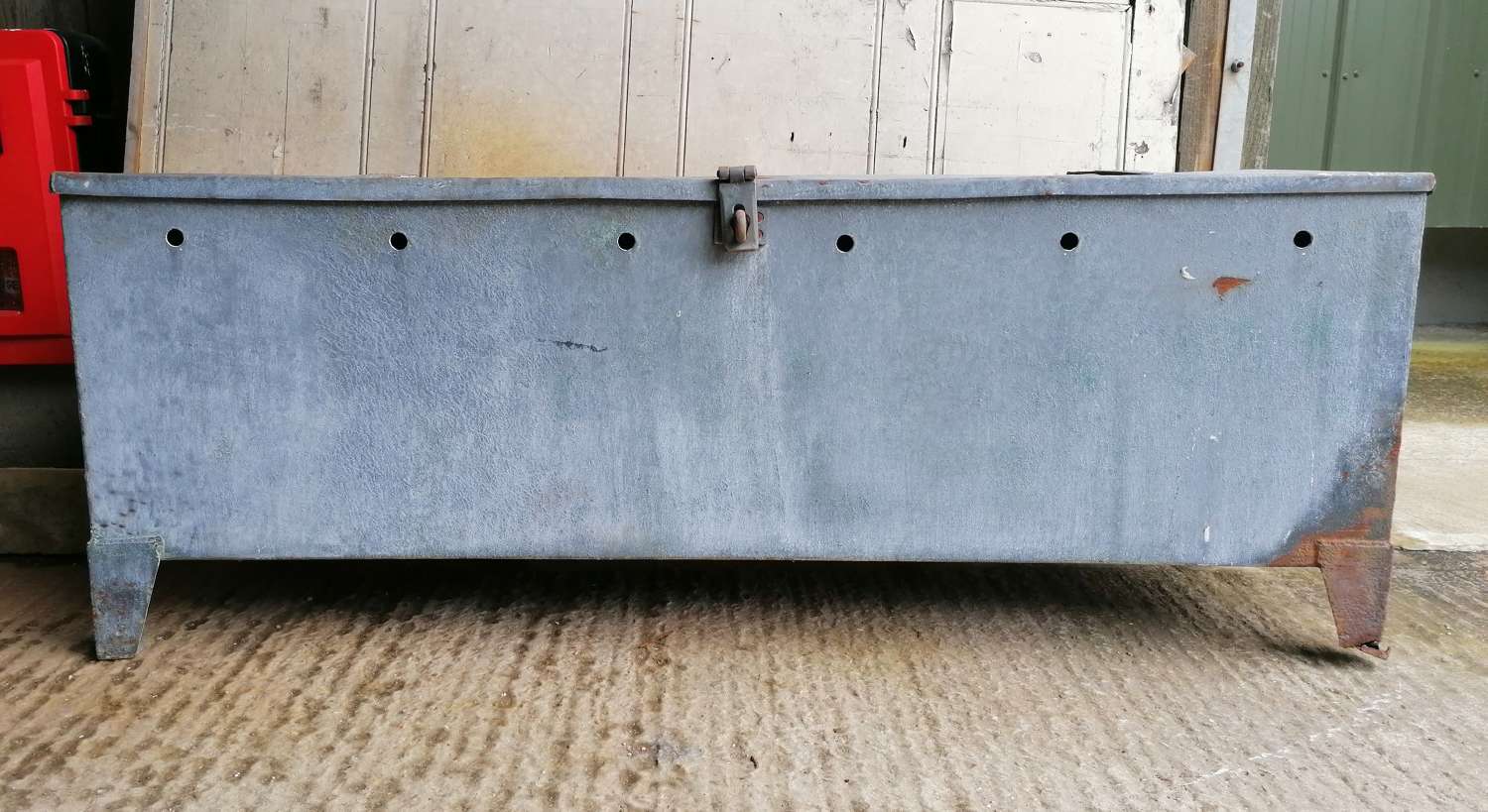 M1449 A RECLAIMED VINTAGE GALVANISED METAL GRAIN HOPPER / STORAGE BOX