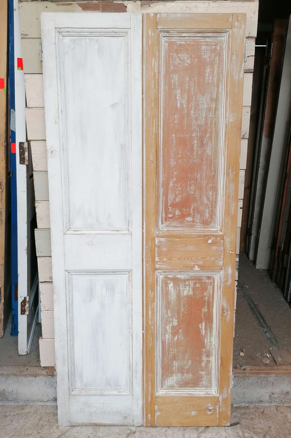 CS0038 A PAIR OF EDWARDIAN CUPBOARD DOORS WITH PLY PANELS