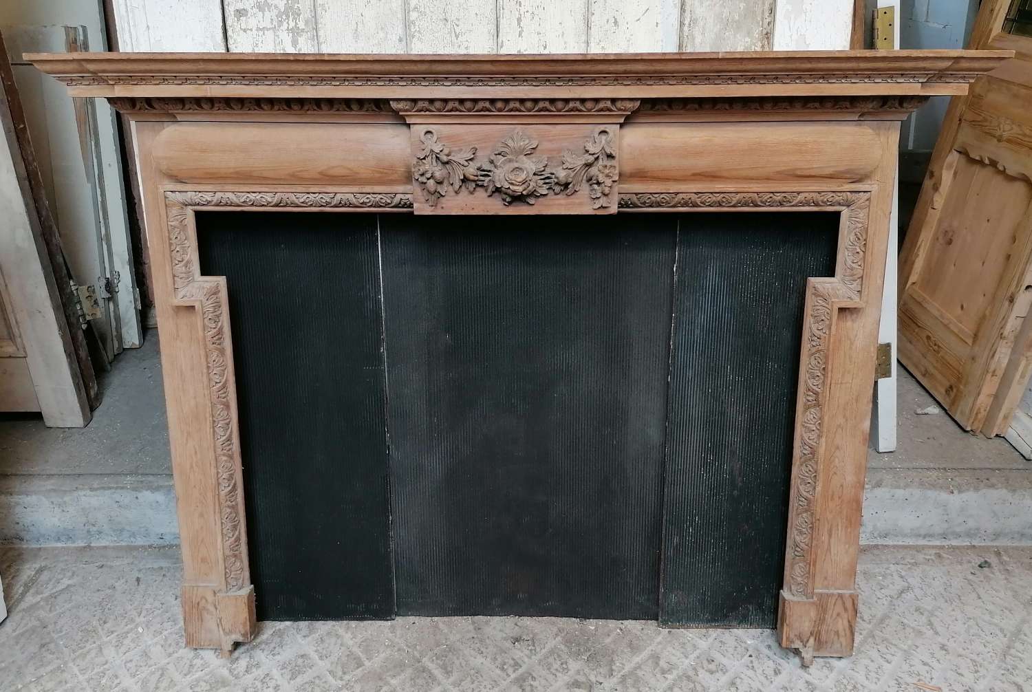 FS0147 A PRETTY RECLAIMED VICTORIAN HAND CARVED PINE FIRE SURROUND