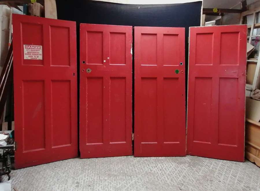 DI0744 SET OF 4 PAINTED PINE INTERNAL RECLAIMED FIRE ENGINE RED DOORS
