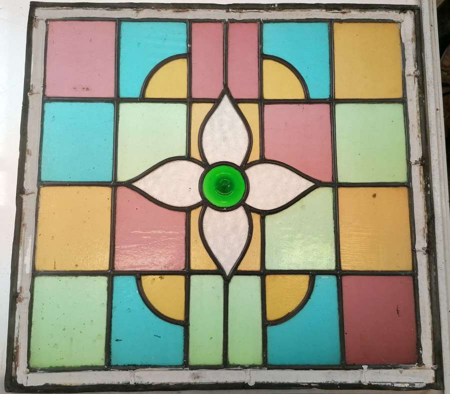 M1523 A PAIR OF RECLAIMED STAINED GLASS PANELS