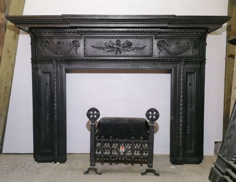FS0159 VERY LARGE ORNATE VICTORIAN RECLAIMED CAST IRON FIRE SURROUND