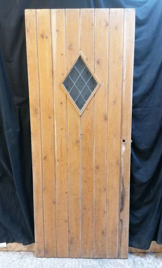 DI0753 RECLAIMED PINE AND LEADED GLASS INTERNAL PLANK DOOR