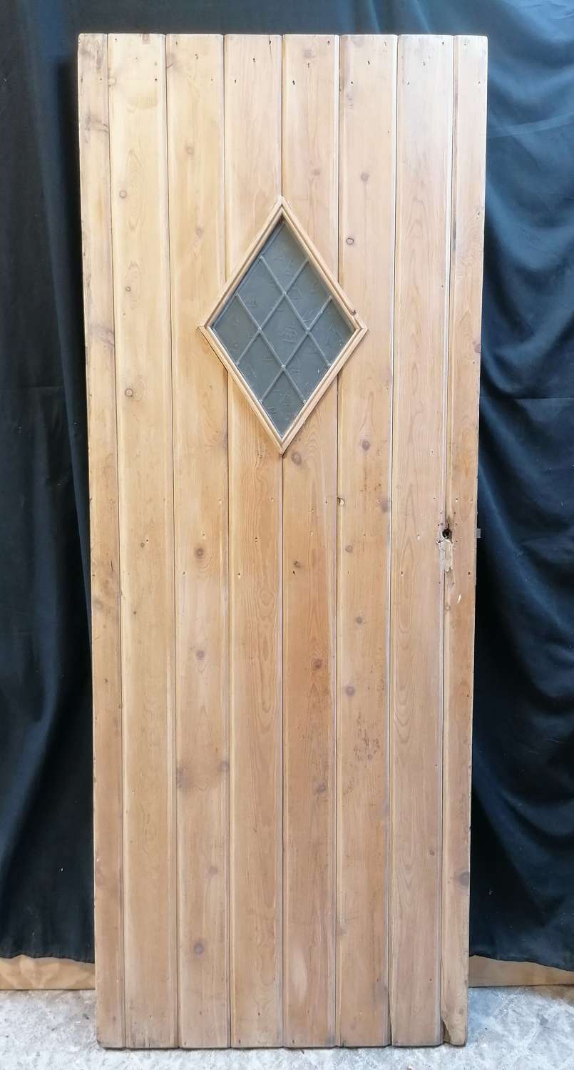 DI0752 RECLAIMED PINE AND LEADED GLASS INTERNAL PLANK DOOR