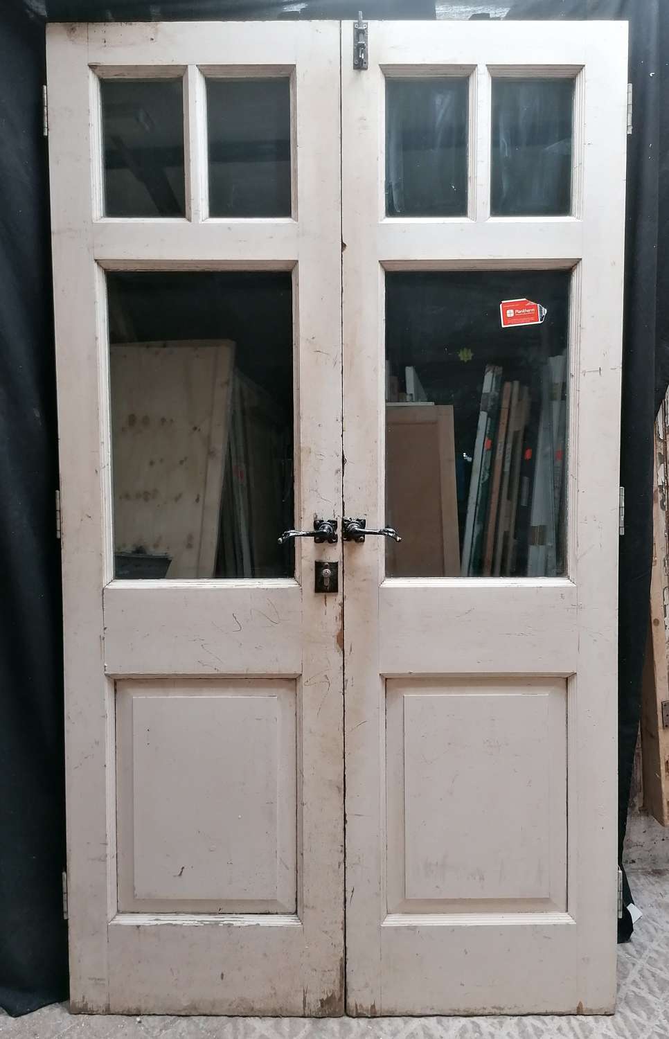DP0340 A PAIR OF PAINTED PINE DOUBLE GLAZED EXTERNAL DOORS & FRAME