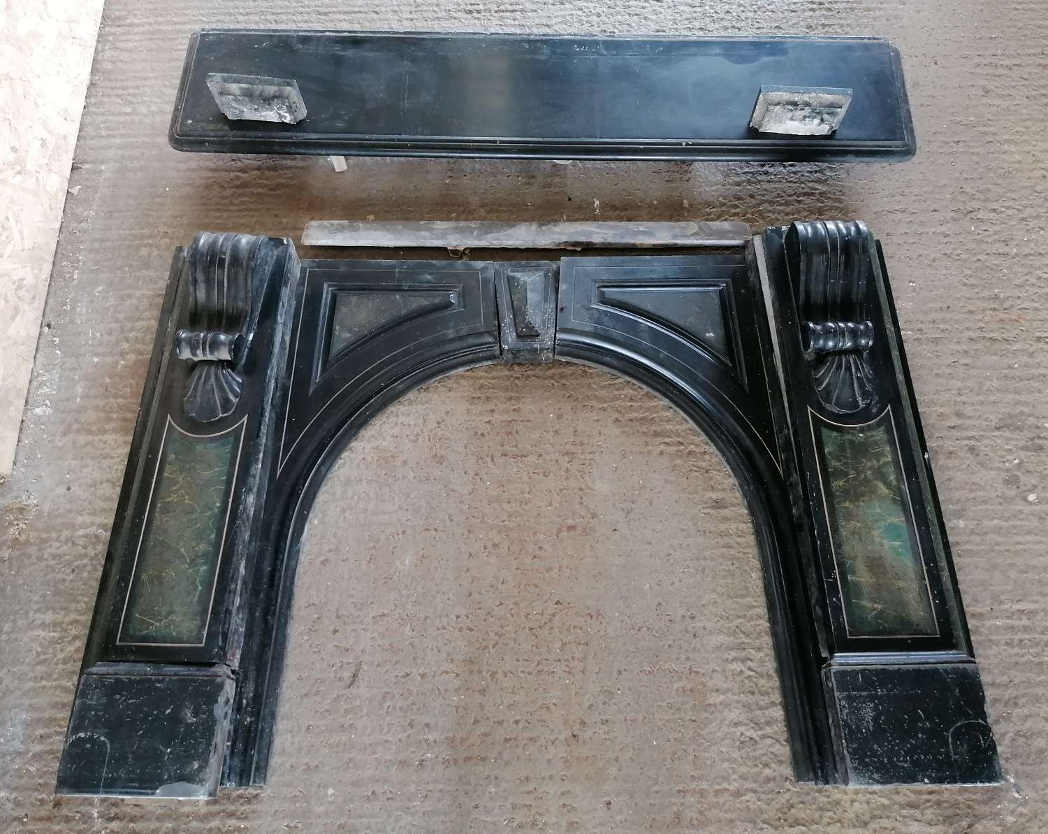 FS0165 A RECLAIMED LATE VICTORIAN LARGE PAINTED SLATE FIRE SURROUND
