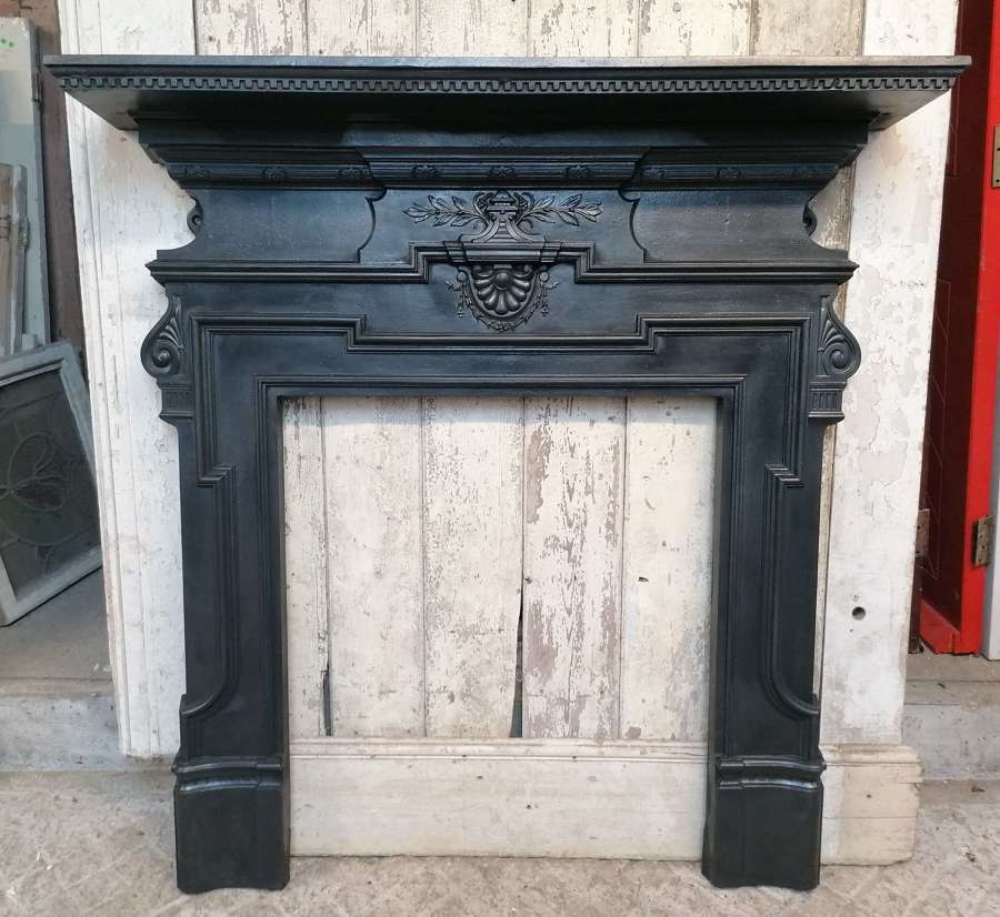 FS0171 A LARGE DECORATIVE RECLAIMED VICTORIAN CAST IRON FIRE SURROUND