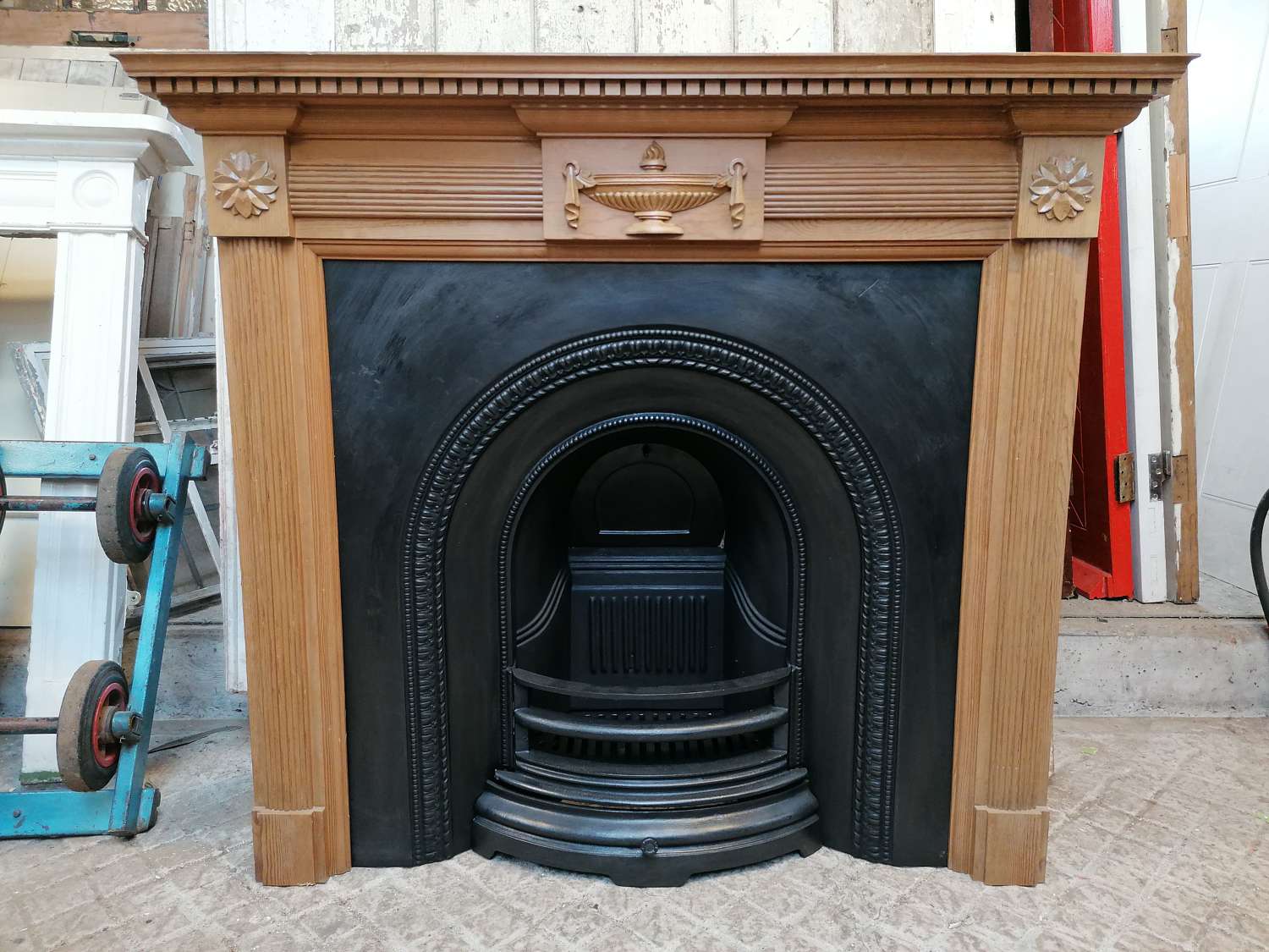 FS0176 A RECLAIMED LARGE DECORATIVE PINE FIRE SURROUND