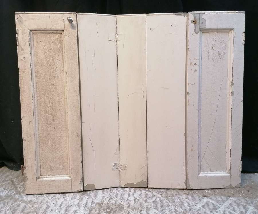 M1583 PAIR OF RECLAIMED VICTORIAN PAINTED PINE WINDOW SHUTTERS