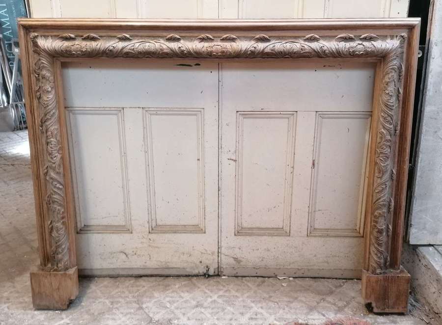 FS0192 A PRETTY RECLAIMED VICTORIAN HAND CARVED PINE FIRE SURROUND