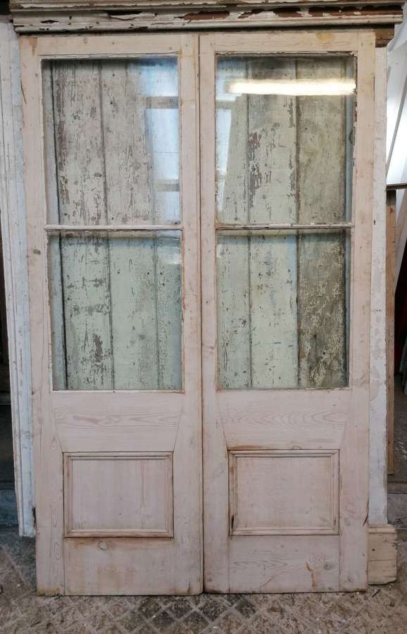DP0364 A PAIR OF RECLAIMED VICTORIAN INTERNAL PINE FRENCH DOORS