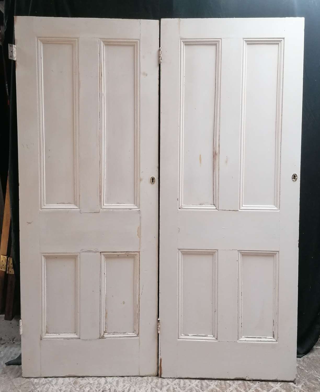 DP0366 TWO RECLAIMED VICTORIAN 4 PANEL DOORS FOR USE AS CUPBOARD PAIR