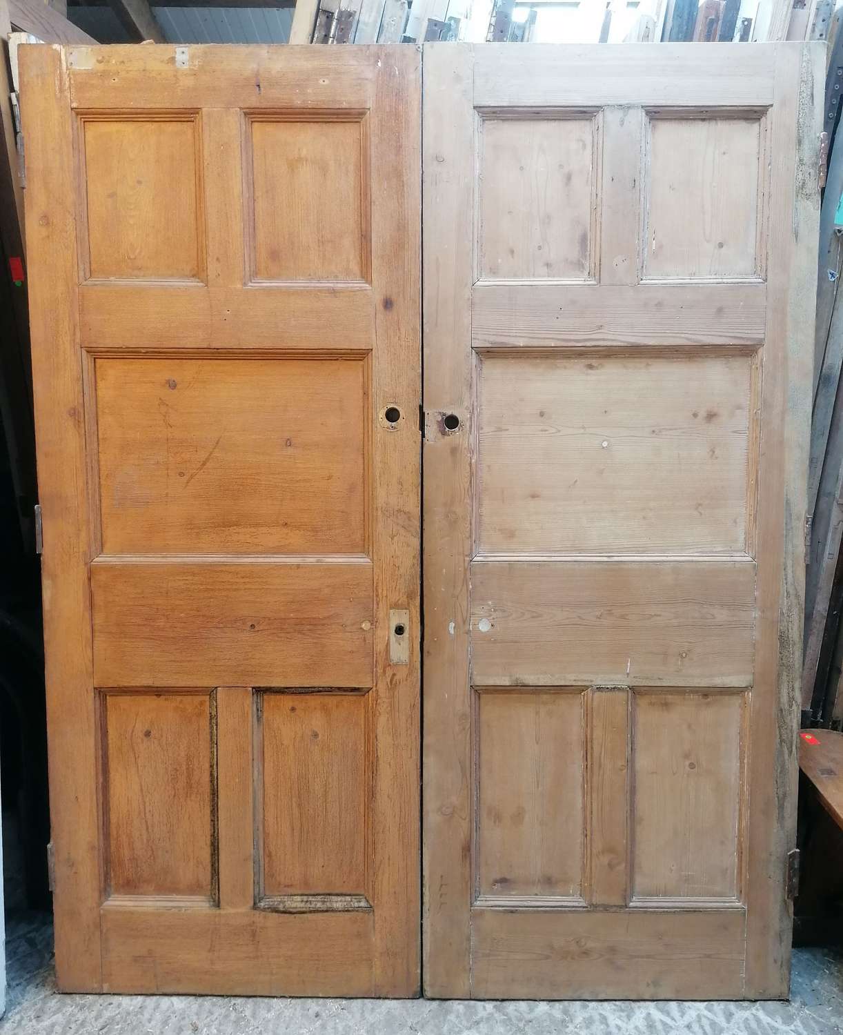 DP0358 PAIR OF STRIPPED PINE 5 PANEL ARTS AND CRAFTS INTERNAL DOORS