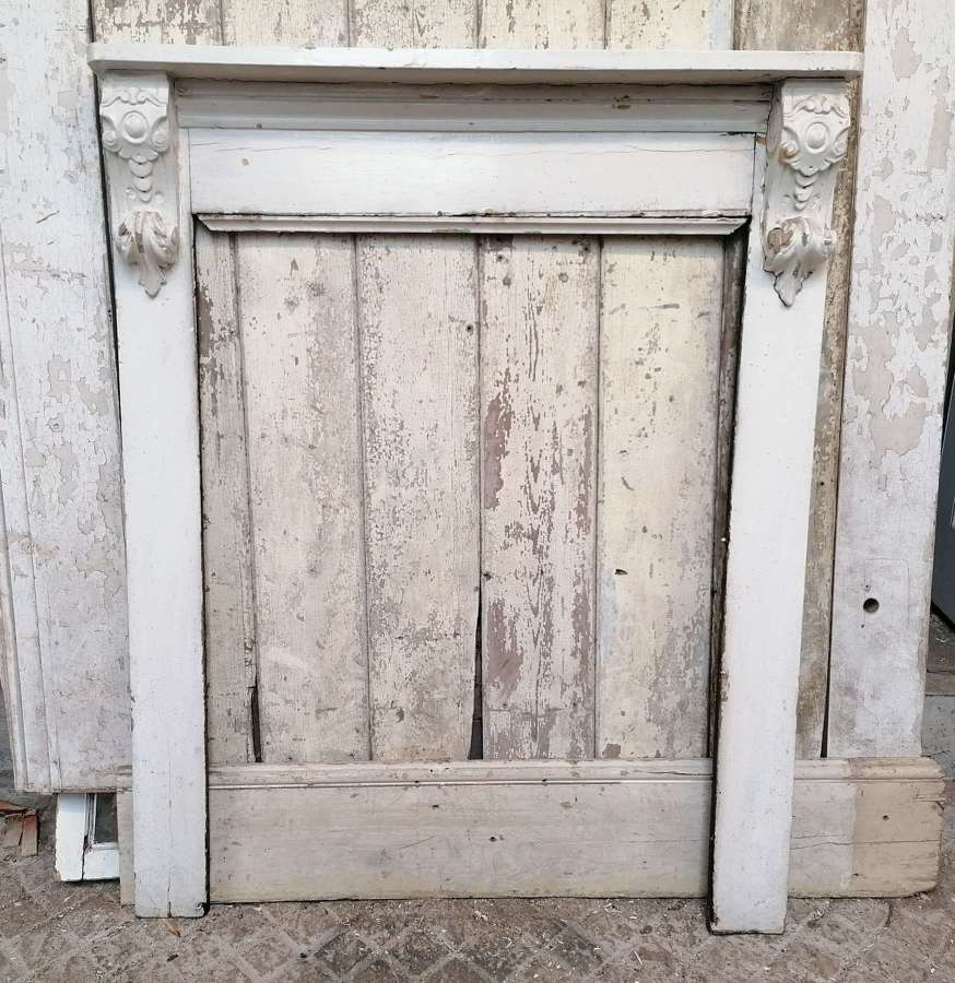 FS0189 (b) ORIGINAL EARLY VICTORIAN PAINTED PINE FIRE SURROUND