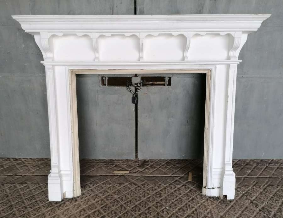FS0198 A LARGE RECLAIMED EDWARDIAN PAINTED PINE FIRE SURROUND