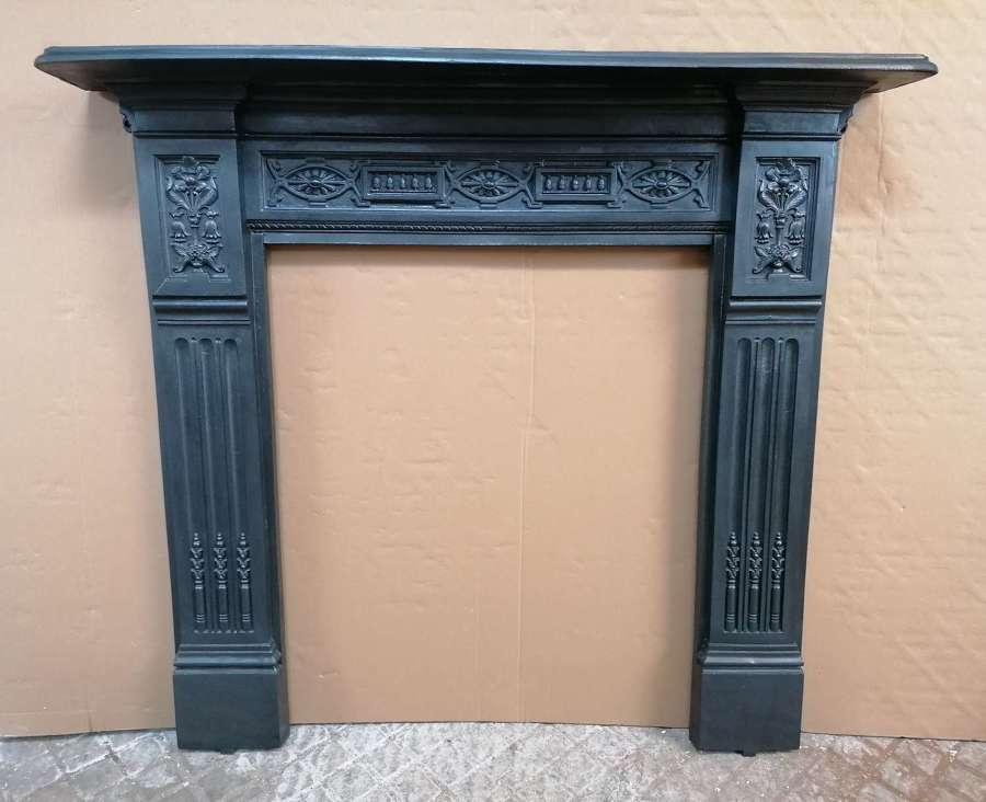 FS0204 A LARGE RECLAIMED VICTORIAN CAST IRON FIRE SURROUND