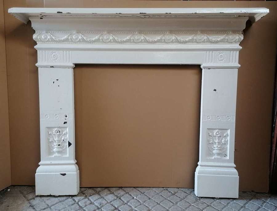 FS0209 VERY LARGE EARLY VICTORIAN PAINTED CAST IRON FIRE SURROUND